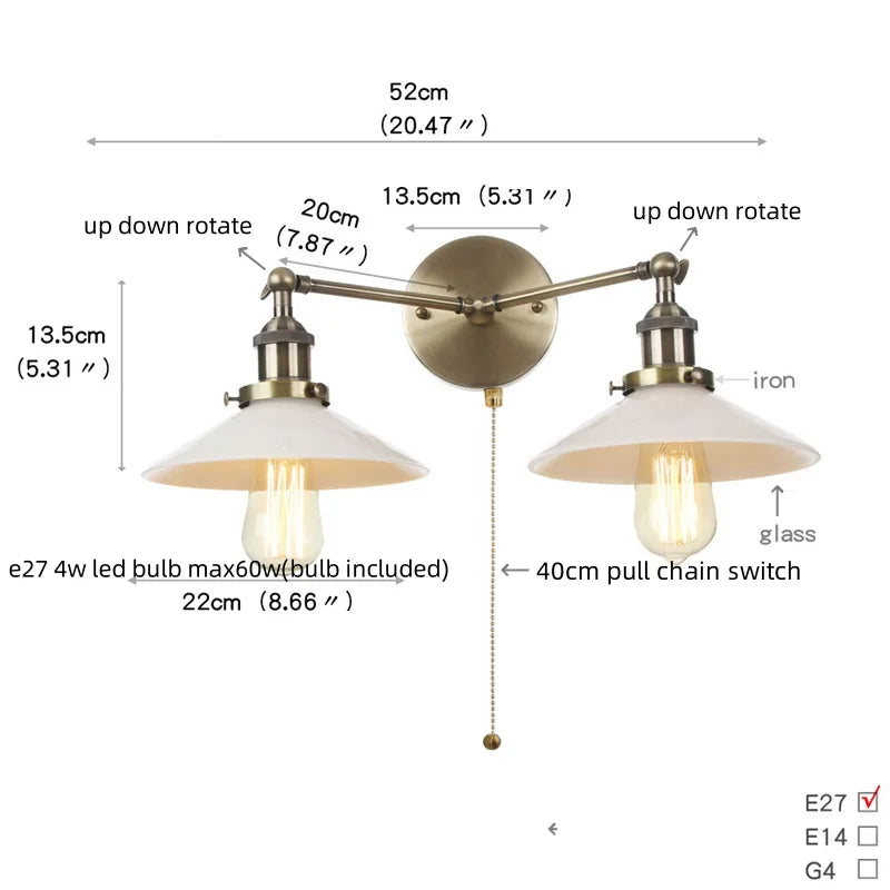 Industrial Vintage Loft 2-Light Plug In LED Wall Lamp