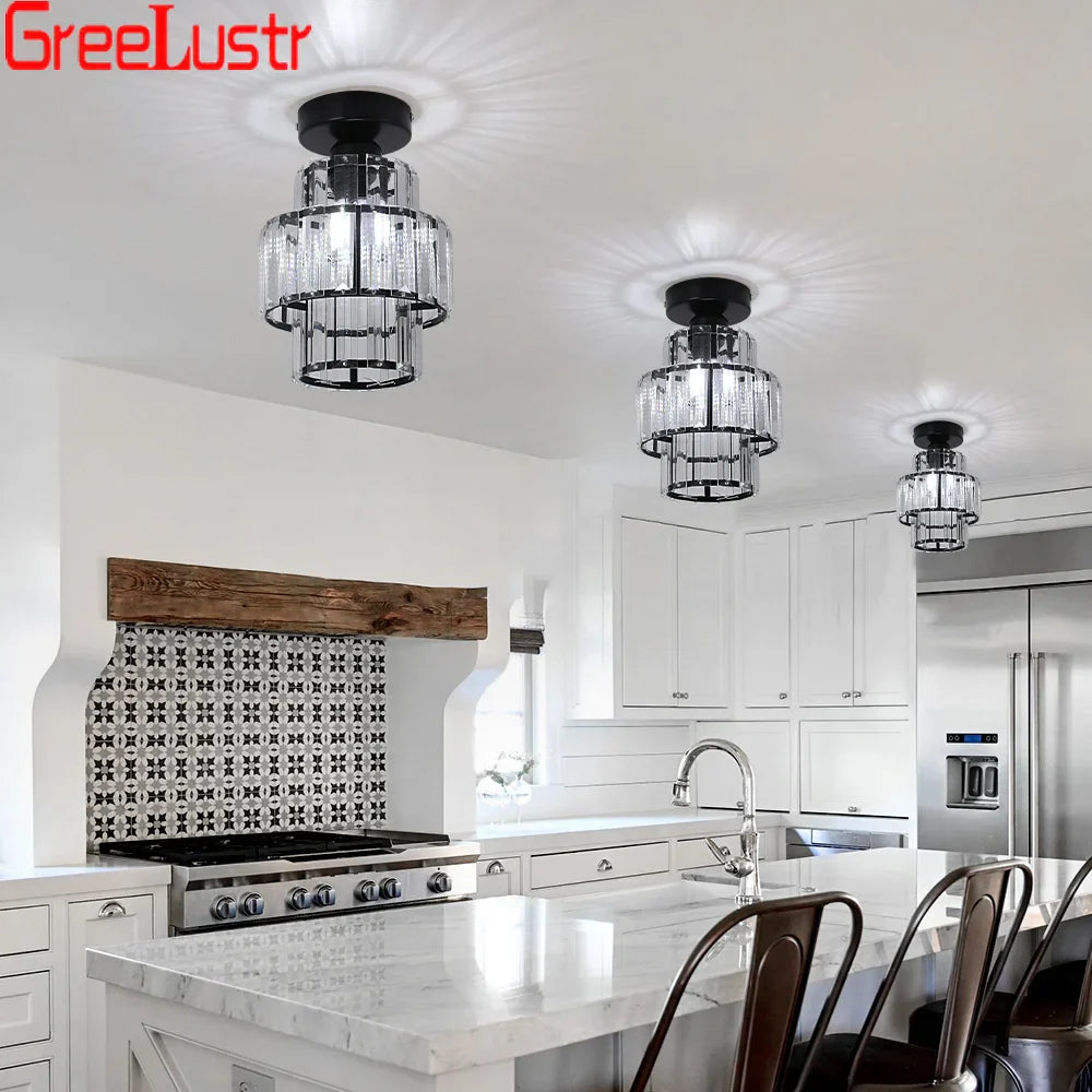 Modern Crystal Chandelier Flush Mount Ceiling Light for Bedroom Hallway Office