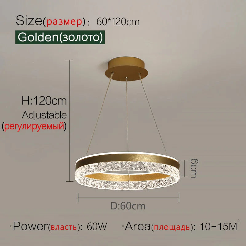 Crystal Ring LED Pendant Light - Modern Home Lighting for Bedroom and Restaurant