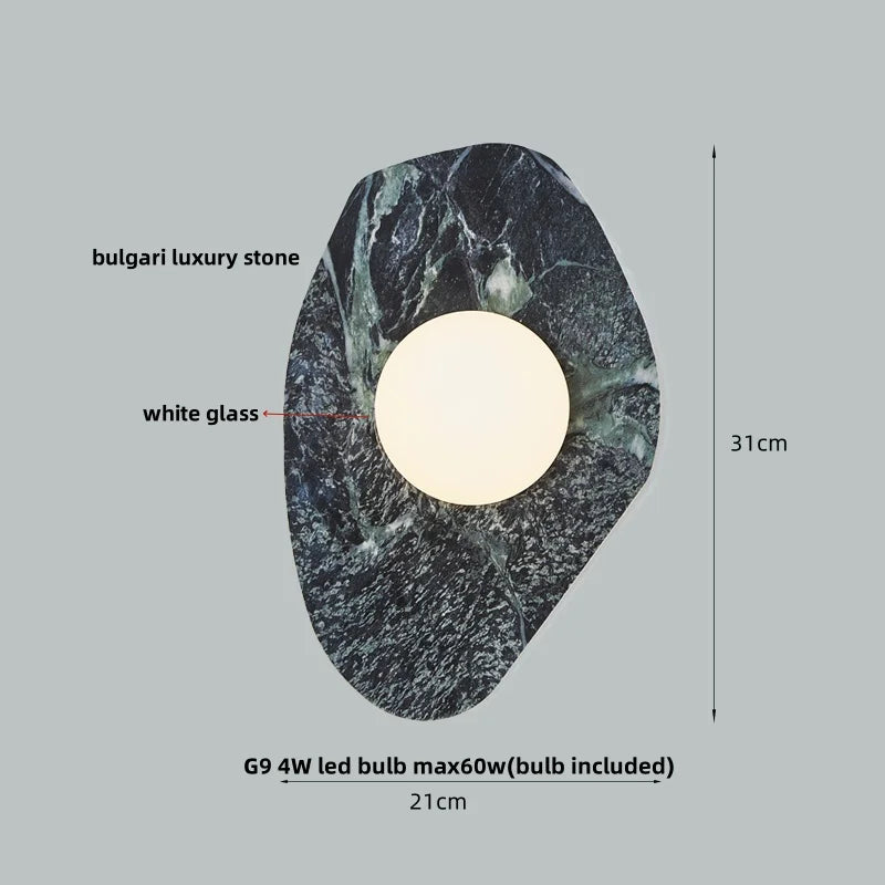 White Glass LED Wall Sconce | Modern Bulgari Luxury Stone Vanity Light