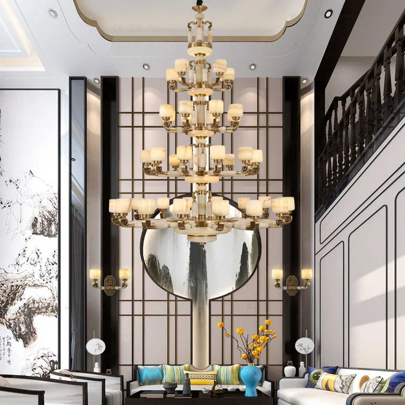 Luxury Chinese Style Copper Jade Living Room Chandelier