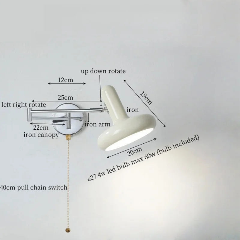 Swing Arm LED Wall Lamp Cream for Living Room Bedside Mirror Light