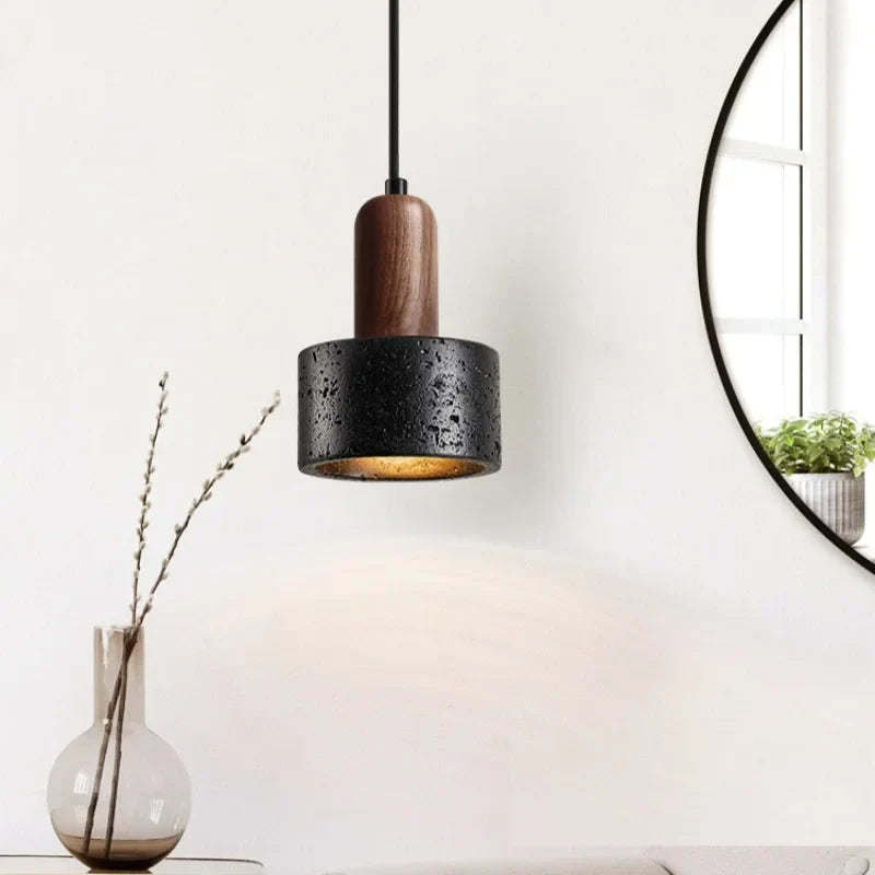 Nordic LED Pendant Lights Black Wood Travertine Hanging Lamp