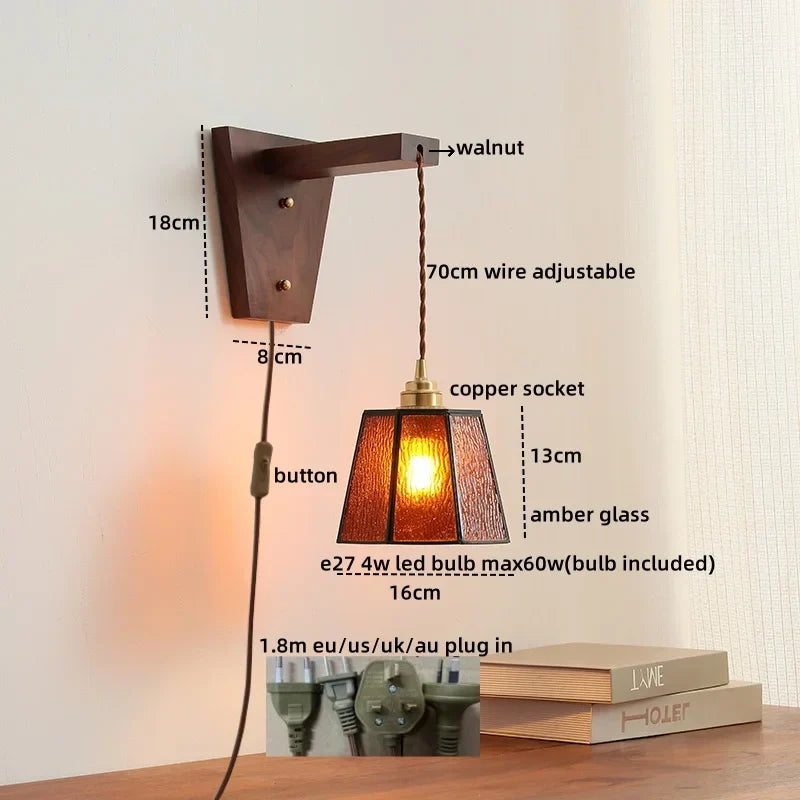Nordic LED Glass Wall Lights for Bedroom, Living Room - Pull Chain Switch.