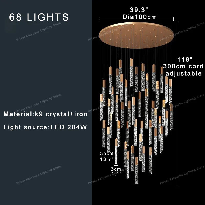 Crystal Circular Staircase Chandelier for Villa Duplex Foyer Decoration
