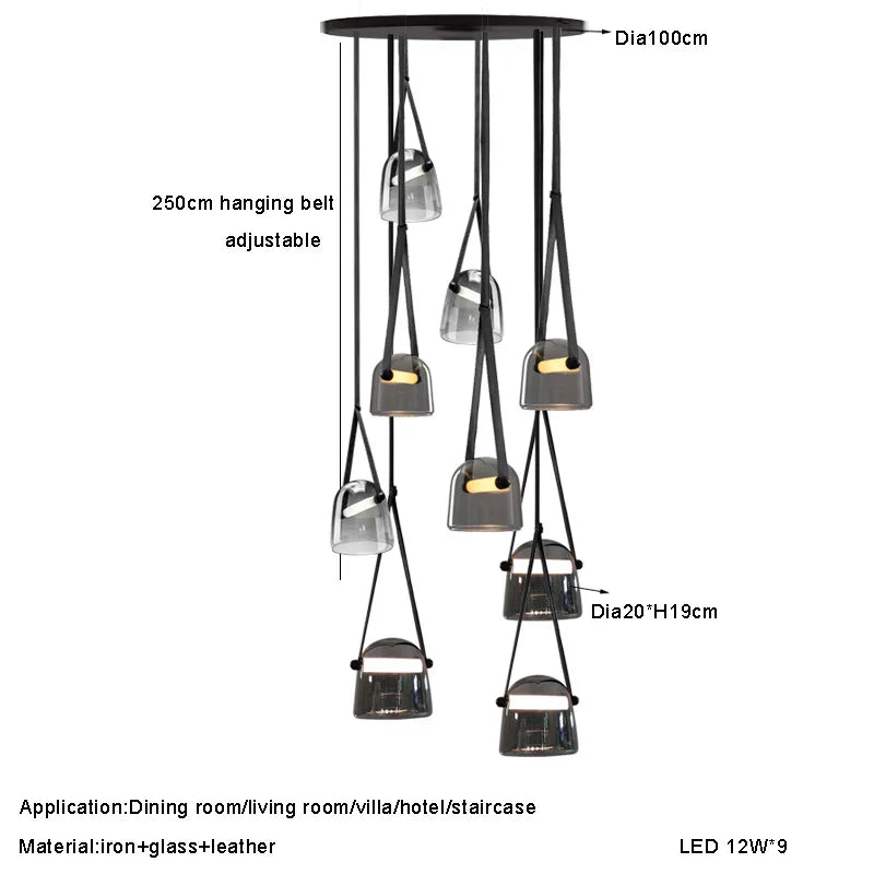 Glass Pendant Chandelier: Modern Leather Belt Luxury LED Lighting for Home Decor