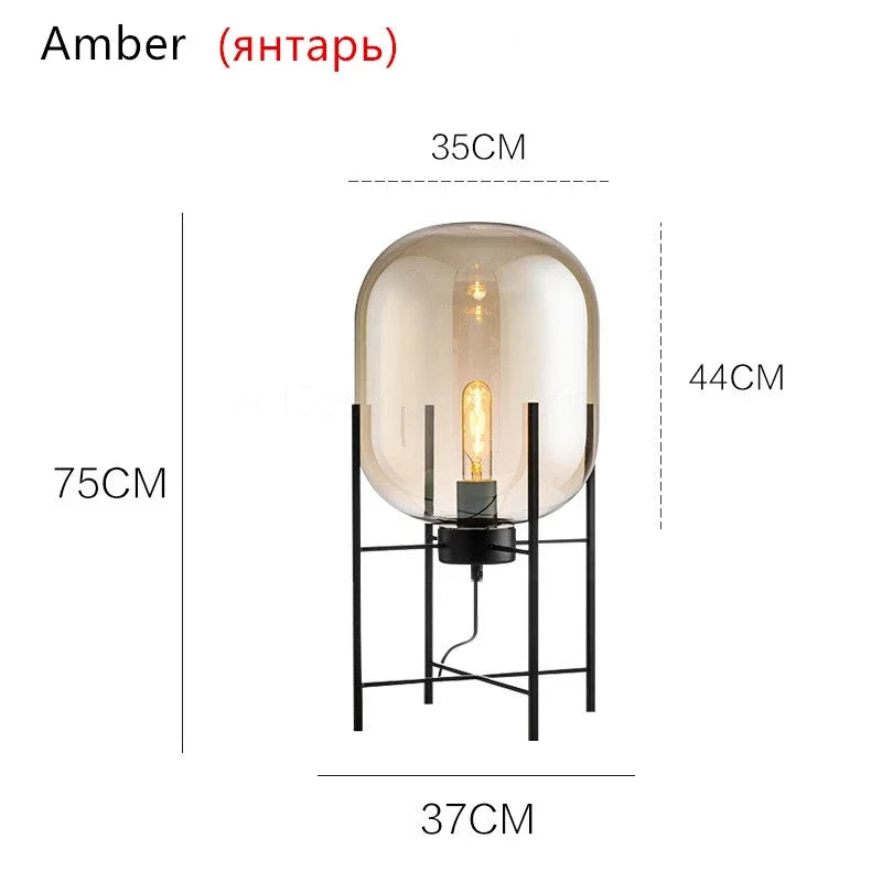 Nordic Smoky Gray Glass Table Lamp Postmodern Iron Desk Lamps for Living Room