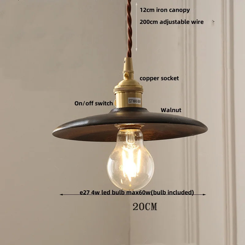 Walnut Wood LED Pendant Light, Modern Nordic Hanging Lamp for Home Decor