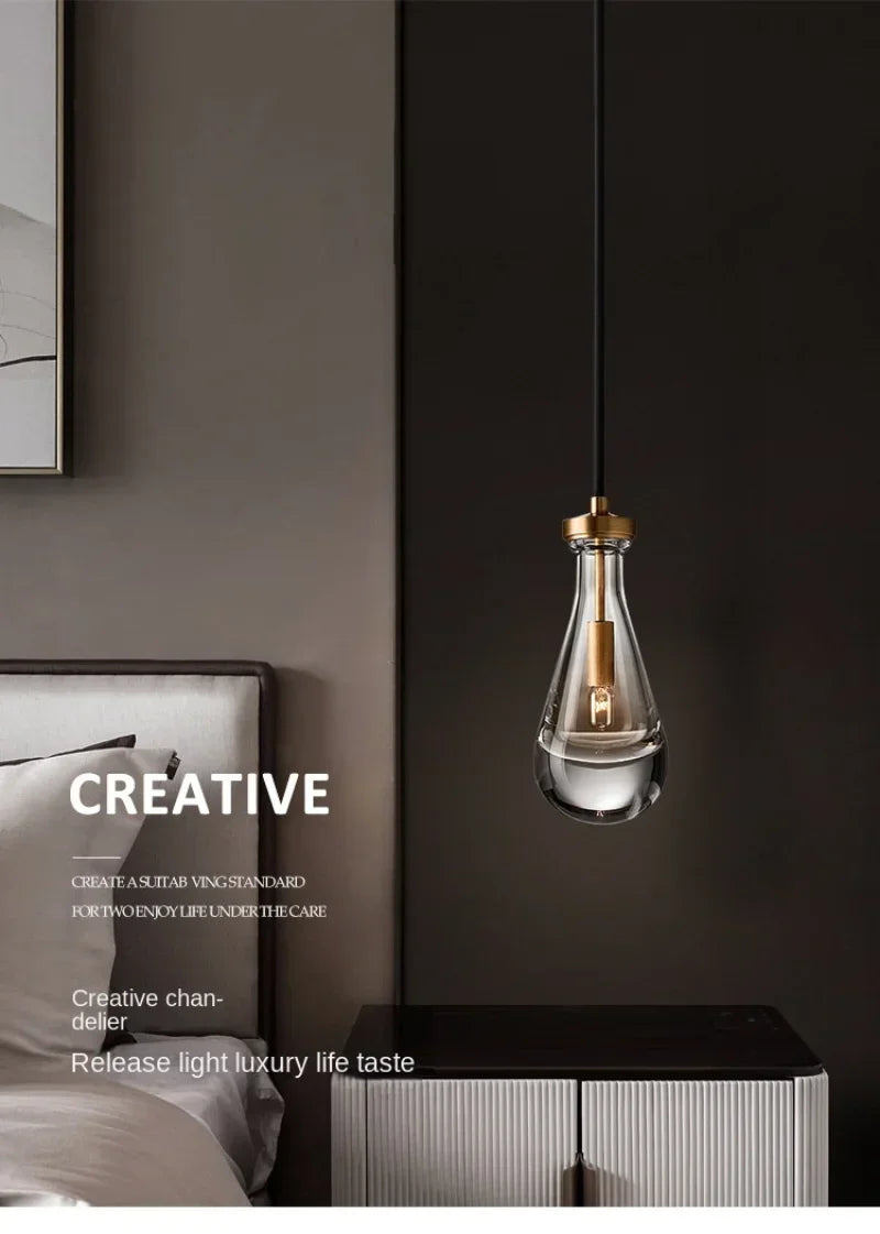 Glass Water Droplet Pendant Lights - Modern LED Chandeliers for Bedroom, Bathroom & Home
