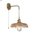 Amber Vintage LED Wall Light Glass Copper Pull Chain Switch Hallway Lamp