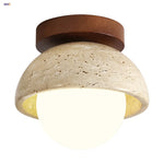 Yellow Cave Stone LED Ceiling Lamp Wood Canopy G9 White Glass
