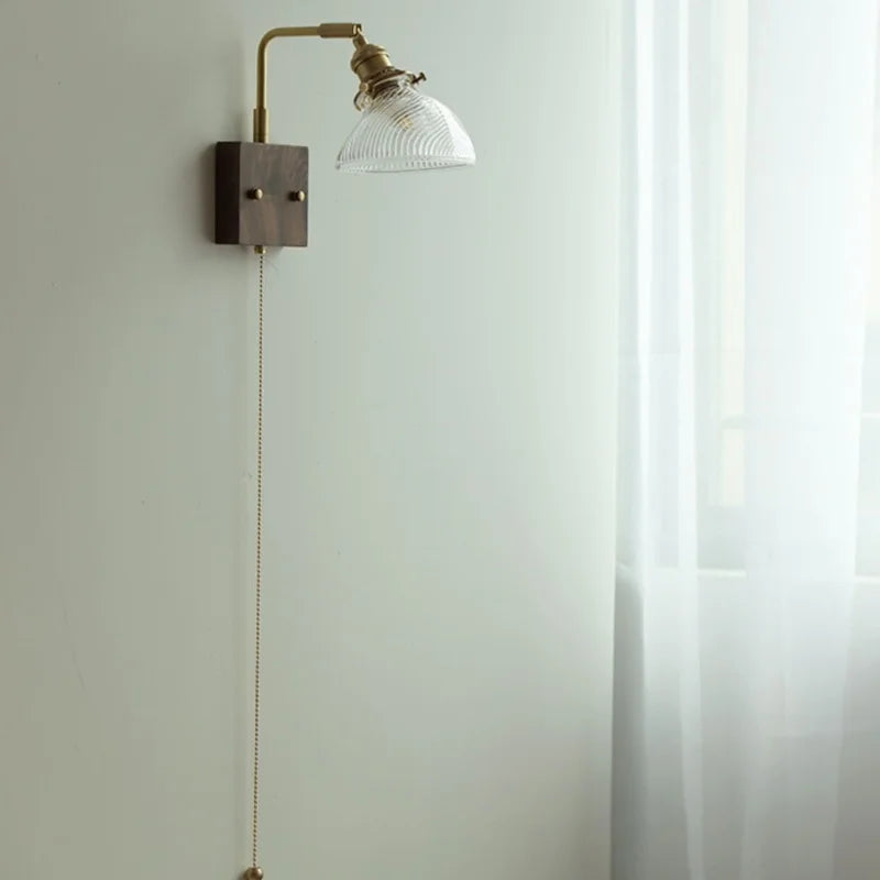 Walnut Wood LED Wall Sconce Glass Rotatable Stair Light Fixtures