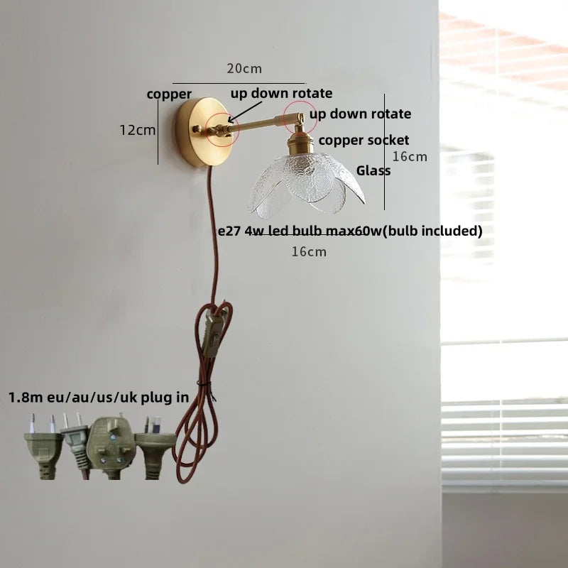 Clear Glass LED Wall Sconce Rotate Up Down, Perfect for Dining Room, Bathroom