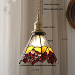 Walnut Wood LED Pendant Light Fixture Wine Red Glass Vintage Brass Hang Lamp