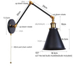 Vintage Iron Gold LED Wall Lamp with Long Arm and Pull Chain Switch