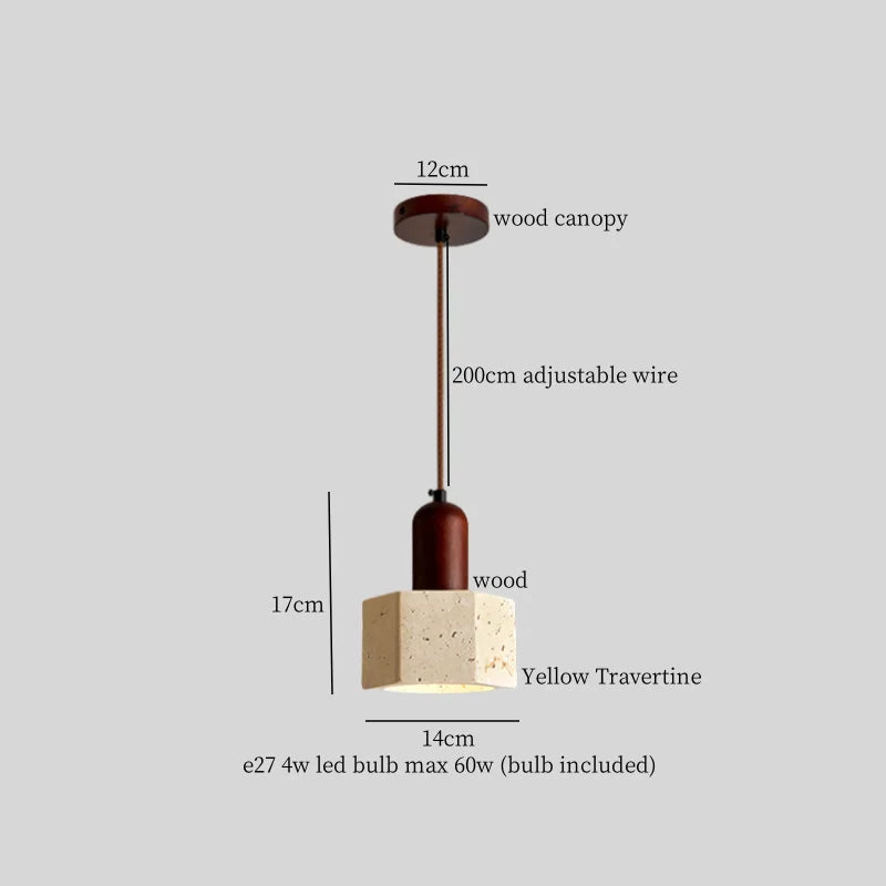 Yellow Travertine LED Pendant Lights | Mid Century Modern Hanging Lamp for Home and Kitchen