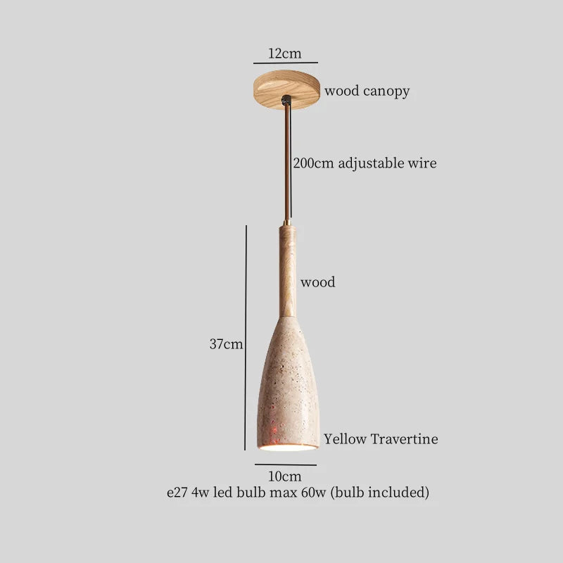 Yellow Travertine Stone LED Pendant Light for Bedside Living Room Decor