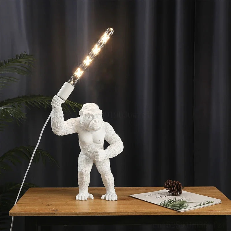 Resin Monkey Table Lamp: Decorative Gorilla Bedroom Light Fixture