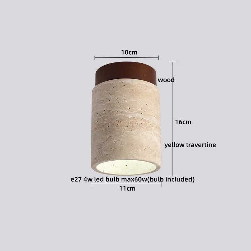 Yellow Travertine Stone LED Ceiling Light Fixture White Glass Ceiling Lamp