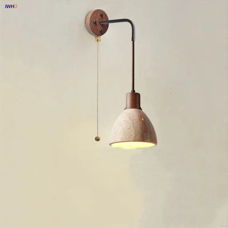 Yellow Travertine LED Wall Sconce with Pull Chain Switch