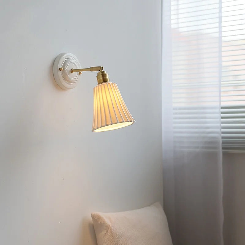 Pleats Ceramic LED Wall Light Bedroom Bathroom Mirror Bedside Lamp Copper