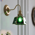 Green Glass LED Wall Sconce Copper Knob Switch Vintage Loft Stair Light