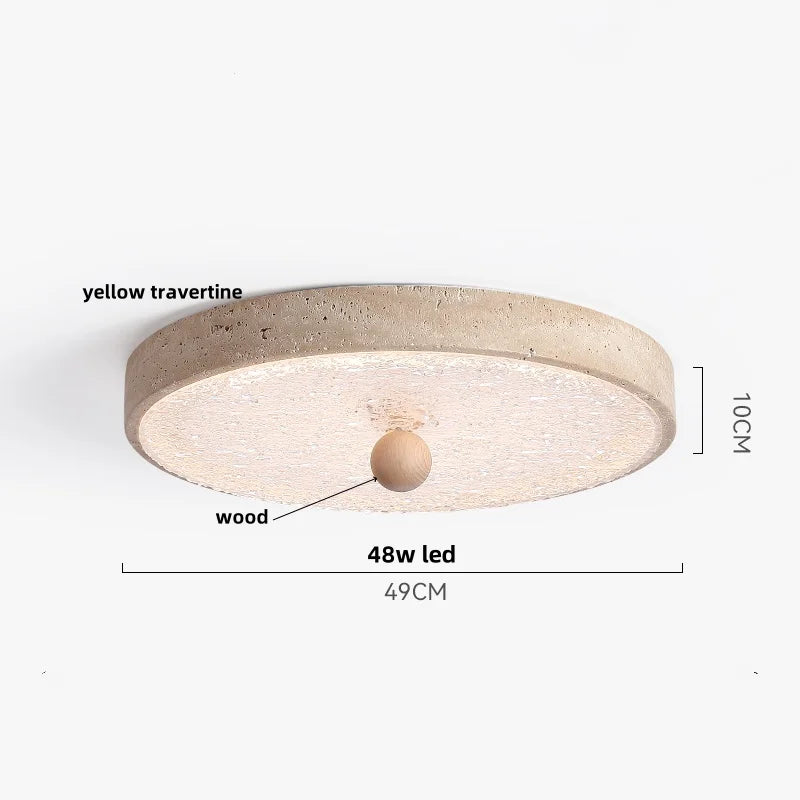 Yellow Travertine Stone LED Ceiling Lamp with Wood Canopy