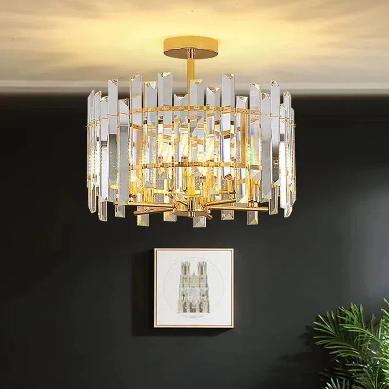 Crystal Round Chandelier Gold LED Modern Lustres for Living Room