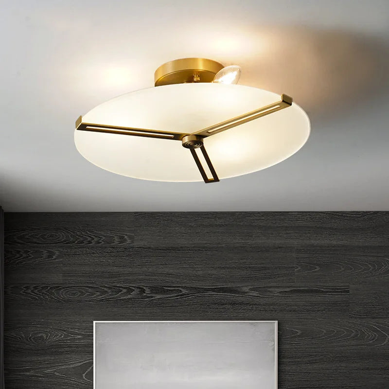 Marble Ceiling Light Brass Finish Bedroom Decor Led Ceiling Lamp