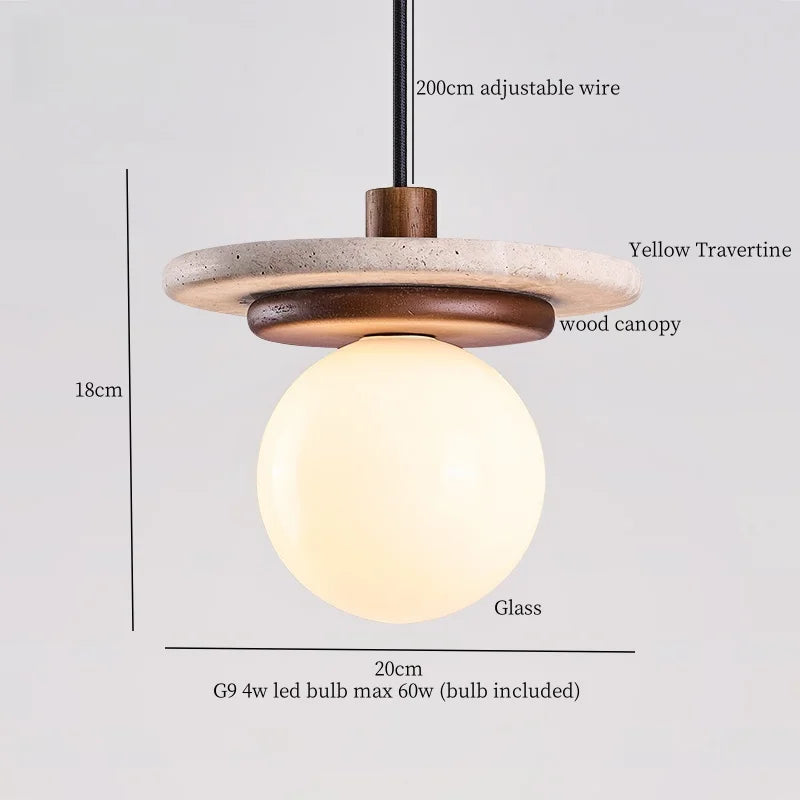 Yellow Travertine Stone Glass LED Pendant Lamp for Children's Room and Living Space