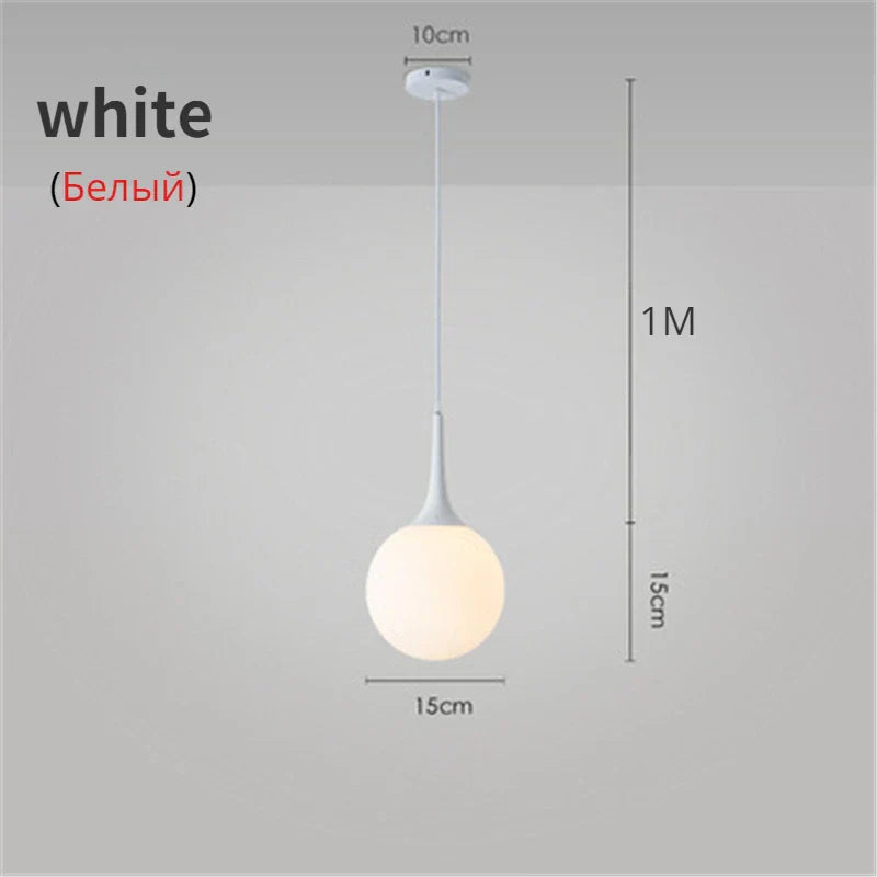 Glass Ball LED Pendant Lights for Modern Living Room, Black/White Horn Fixtures