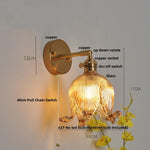 Vintage Glass Wall Sconce - LED Pull Chain Switch Up Down Rotate Wall Lamp
