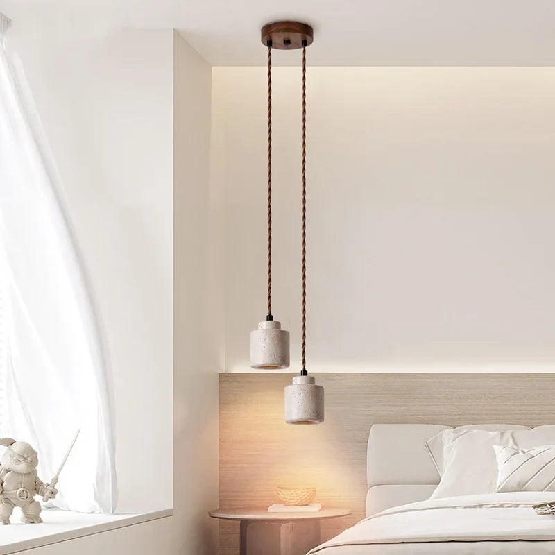 LED Hanging Light Fixture Yellow Travertine Nordic Wire Adjustable Pendant Lamp