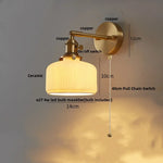 Ceramic LED Wall Sconce with Walnut Wood Pull Chain Switch - Nordic Style