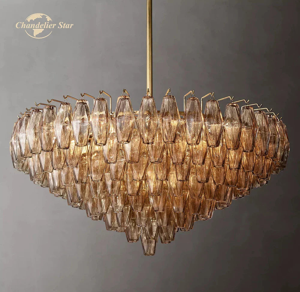 Smoke Glass Tiered Round Chandelier for Living Room, Bedroom, Dining Room