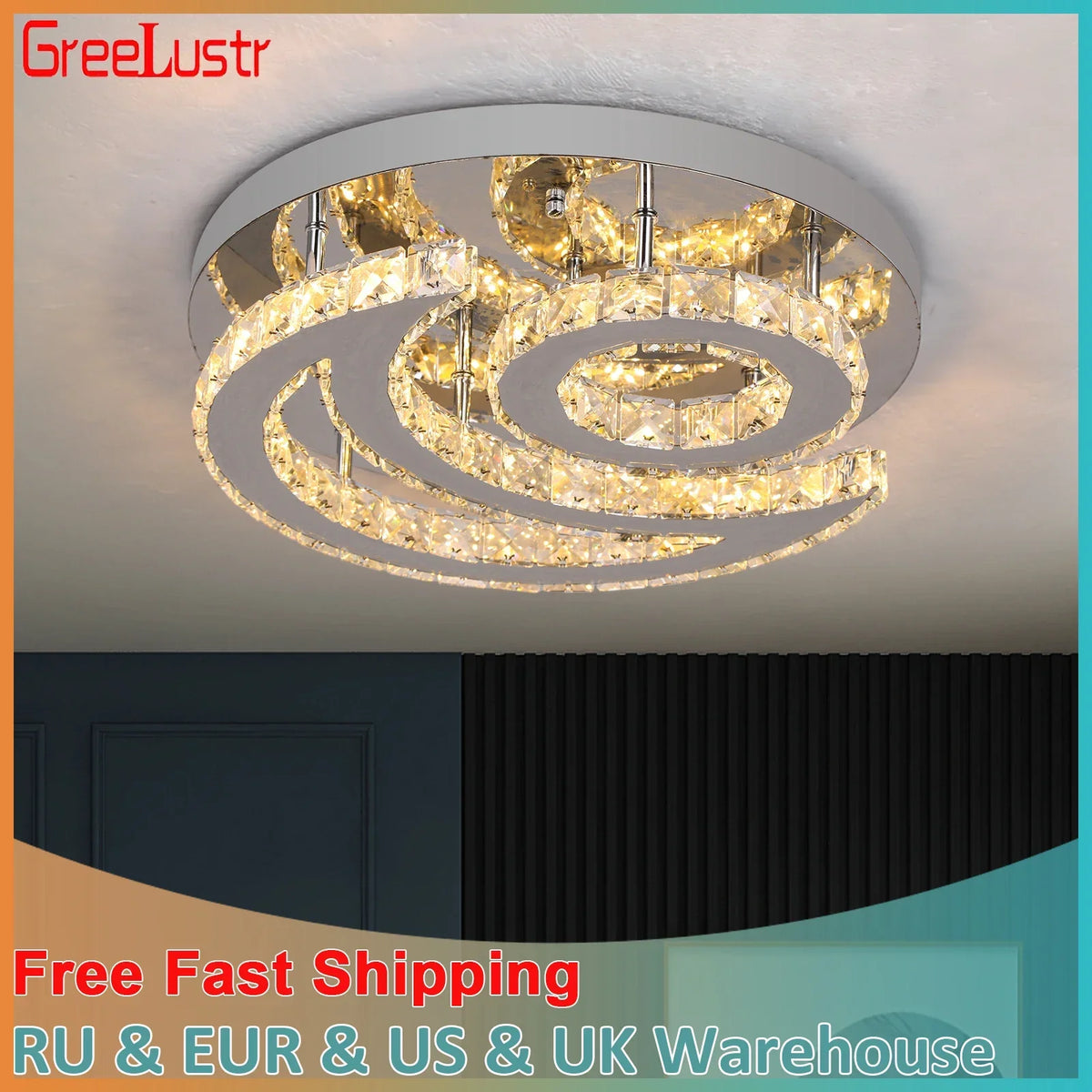 Crystal LED Sun Moon Chandelier Pendant Light for Living Dining Bedroom