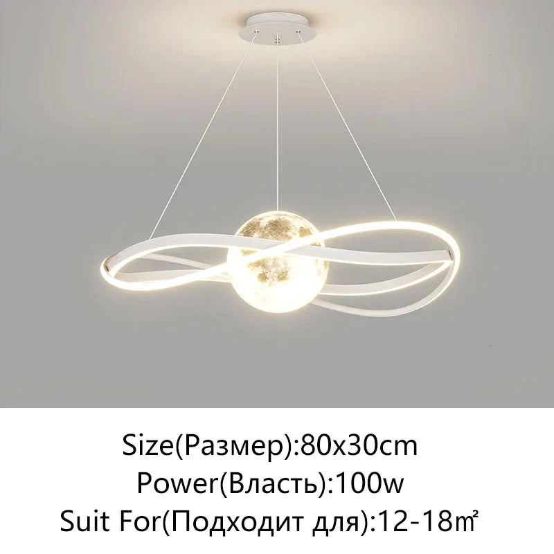Moon LED Chandelier: Minimalist Modern Design for Living, Dining, or Bedroom Lighting