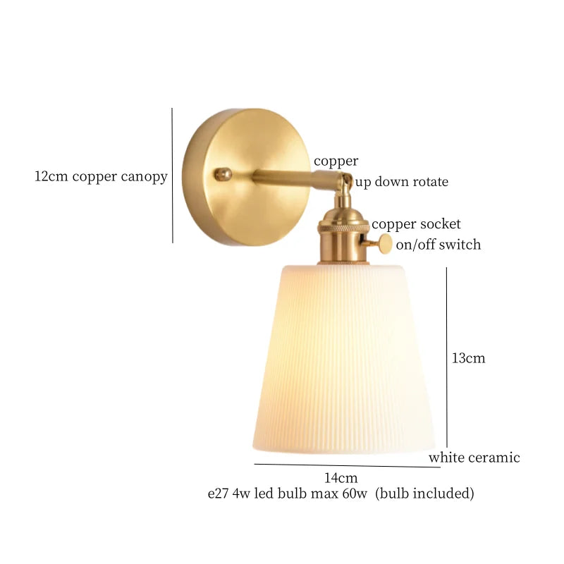 Afralia™ Ceramic LED Wall Light Striped White Modern Nordic Pull Chain Mirror Lamp