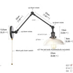 Black Vintage Wall Lamp White Glass Industrial Swing Arm Adjustable Bedside