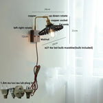 Nordic LED Walnut Wood Wall Lamp with Rotating Ceramic Copper Pull Chain Switch