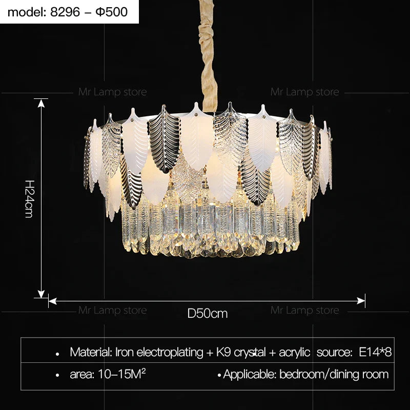 Retro Leaf Crystal Chandelier: Luxury Postmodern Living Room Lighting