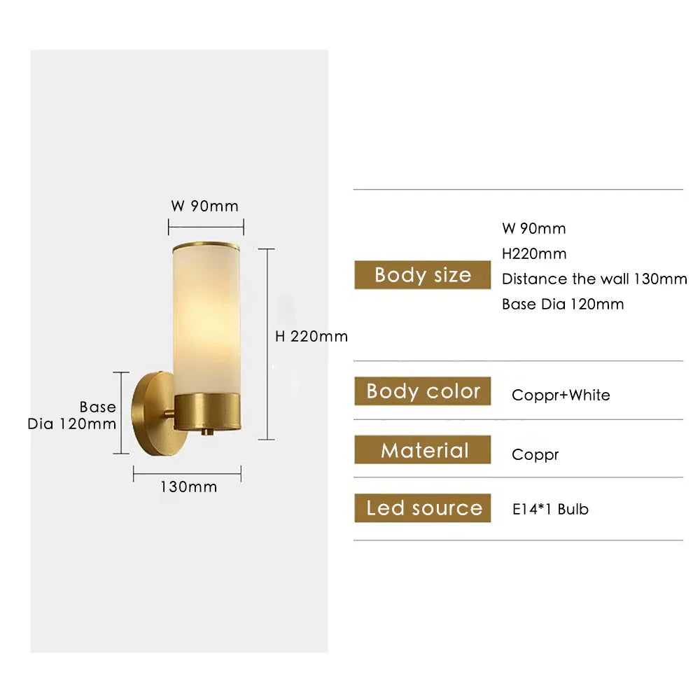 Luxury LED Wall Sconce: Elegant Copper Glass Indoor Light for Home Decor