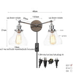2 Head LED Wall Lamps Iron Glass Bedroom Stair Light Fixtures
