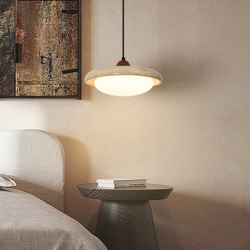 Yellow Travertine LED Pendant Light Fixture Glass Nordic Modern Hanging Lamp