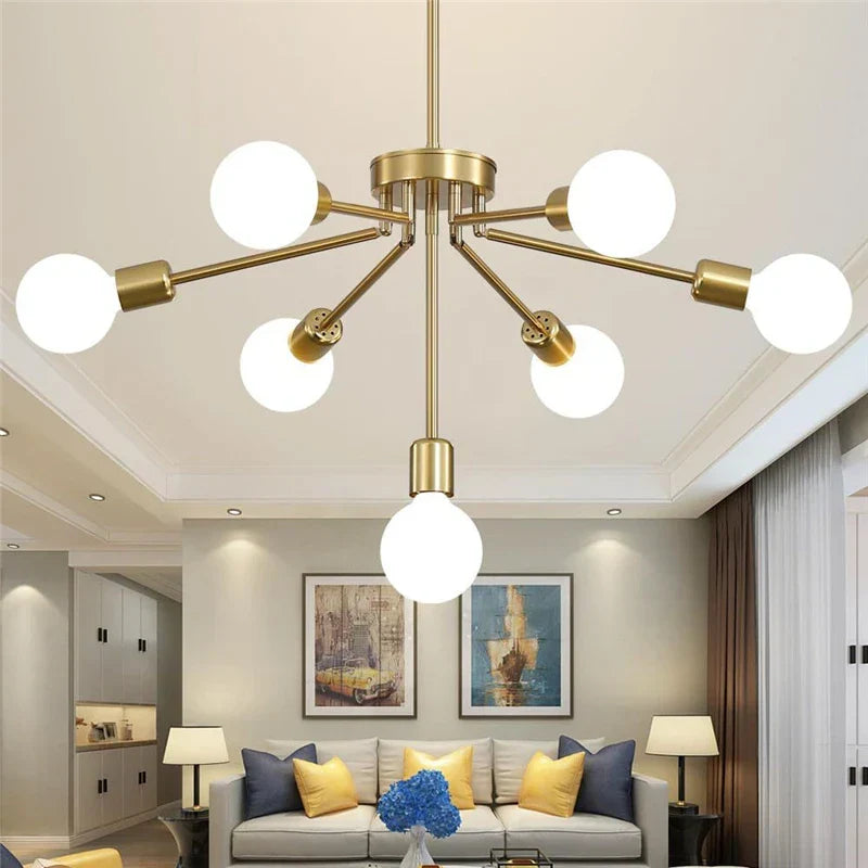 8-Head Nordic Ceiling Chandelier in Black White Gold for Modern Home Decor