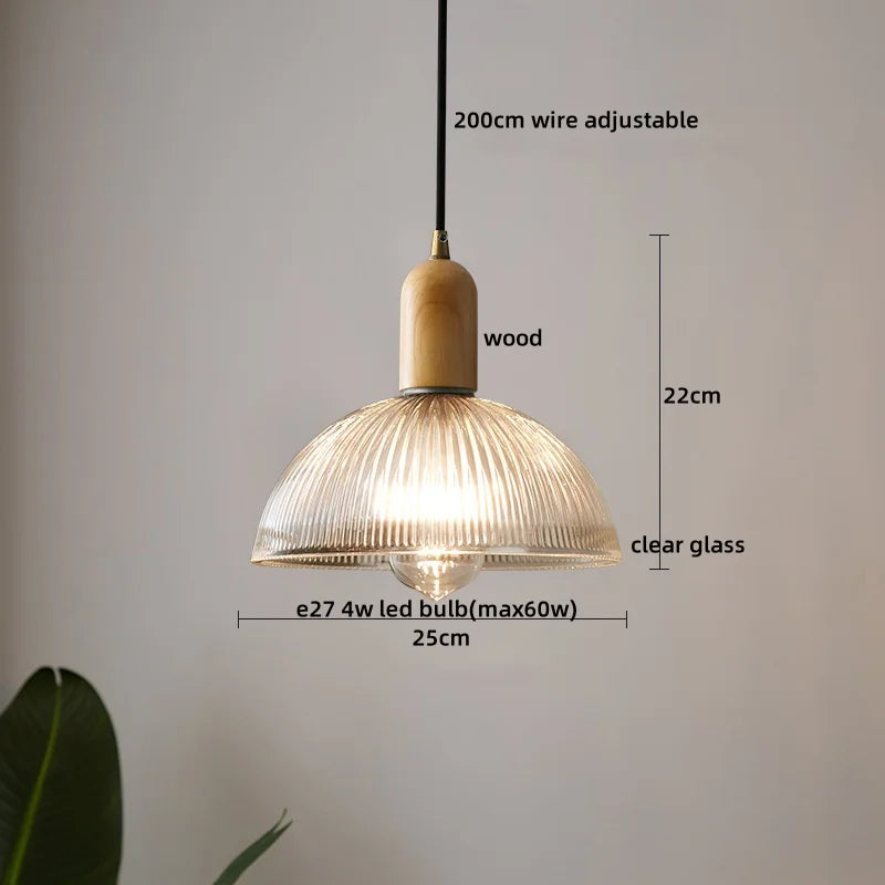 Wood Glass LED Pendant Light Suspension Luminaire for Home Decor