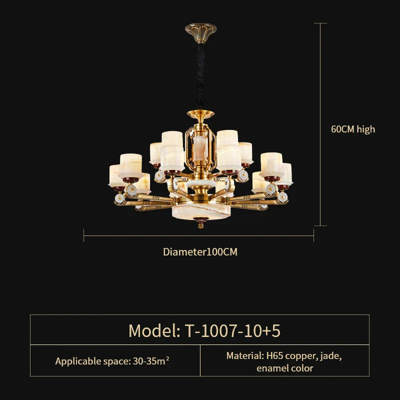 All Copper Jade Chandelier, Modern Chinese Style for Living Room, Bedroom, Dining Room.