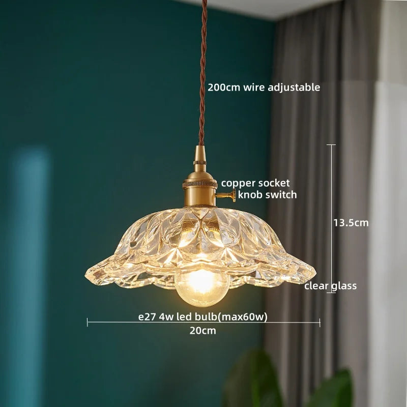 Japanese Style LED Pendant Lamp Copper Glass Hanging Light Fixtures