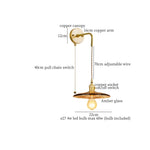 Glass LED Wall Sconce Bedroom Loft Bathroom Stair Light Pull Chain Copper