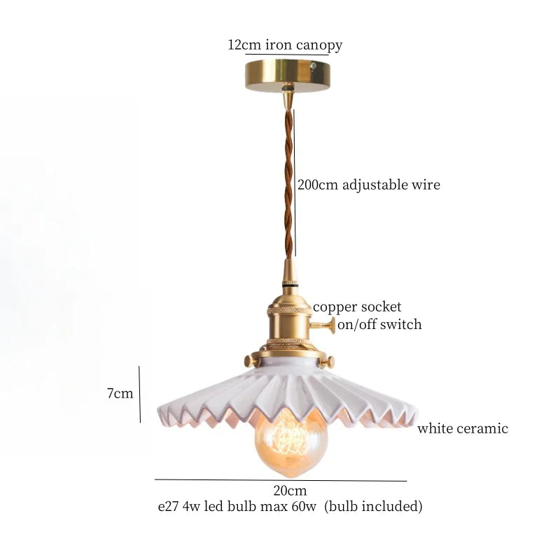 Wood Glass LED Pendant Lamps | French Vintage Hanging Light
